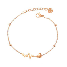 Joyería de acero inoxidable para mujer, pulseras con dijes de corazón de lujo, forma de latido del corazón ECM, joyería de cadena fina de China